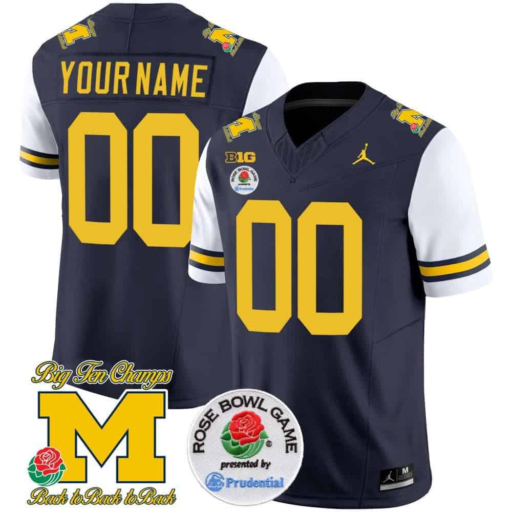 Men Michigan Wolverines Drak Blue 2024 Rose Bowl Patch Vapor Limited Custom NCAA Jersey style 1